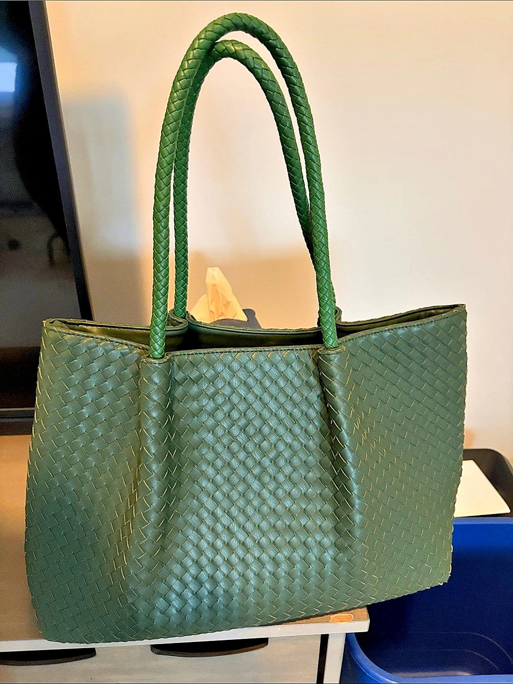 lulu dharma Woven Vegan Leather Tote Bag Green